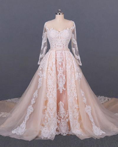 Long sleeved Slim Fit Long Tailed Forest Heavy Industry Fluffy wedding dress WD01AL005