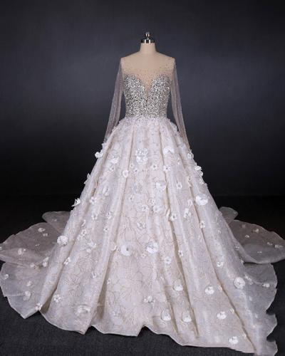 Long sleeved Luxury Slimming Wedding Dress WD02BG005