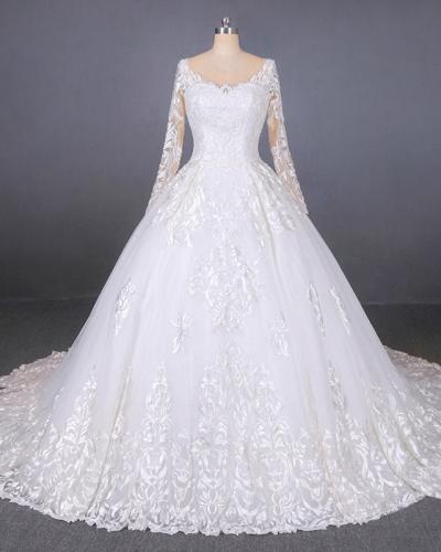 One Shoulder Bra Long Sleeve Wedding dress WD02BG006