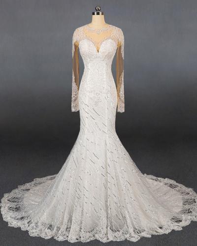 Strapless long sleeved slim fitting tail wedding dress WD04ME002